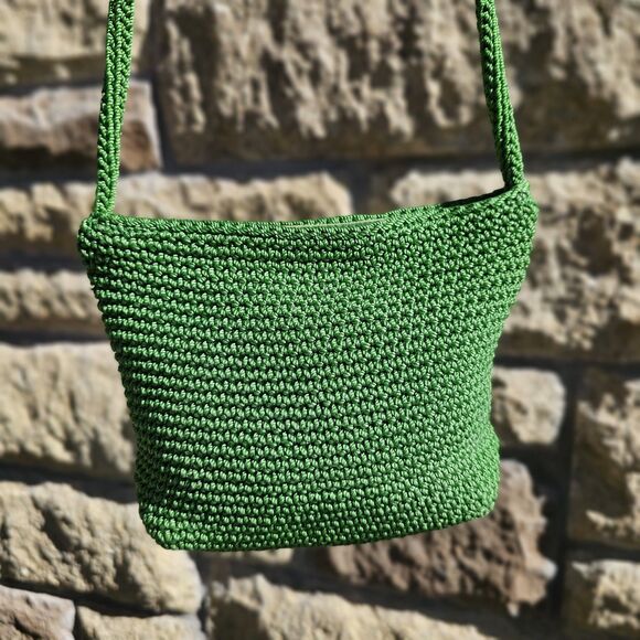 The Sak Green Knit Crochet Small Square Shoulder Bag Purse 90s Y2K Boho - Picture 5 of 8